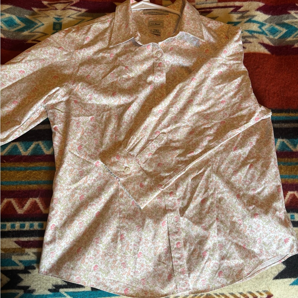 L.L. Bean Light Pink Floral Button Down Shirt